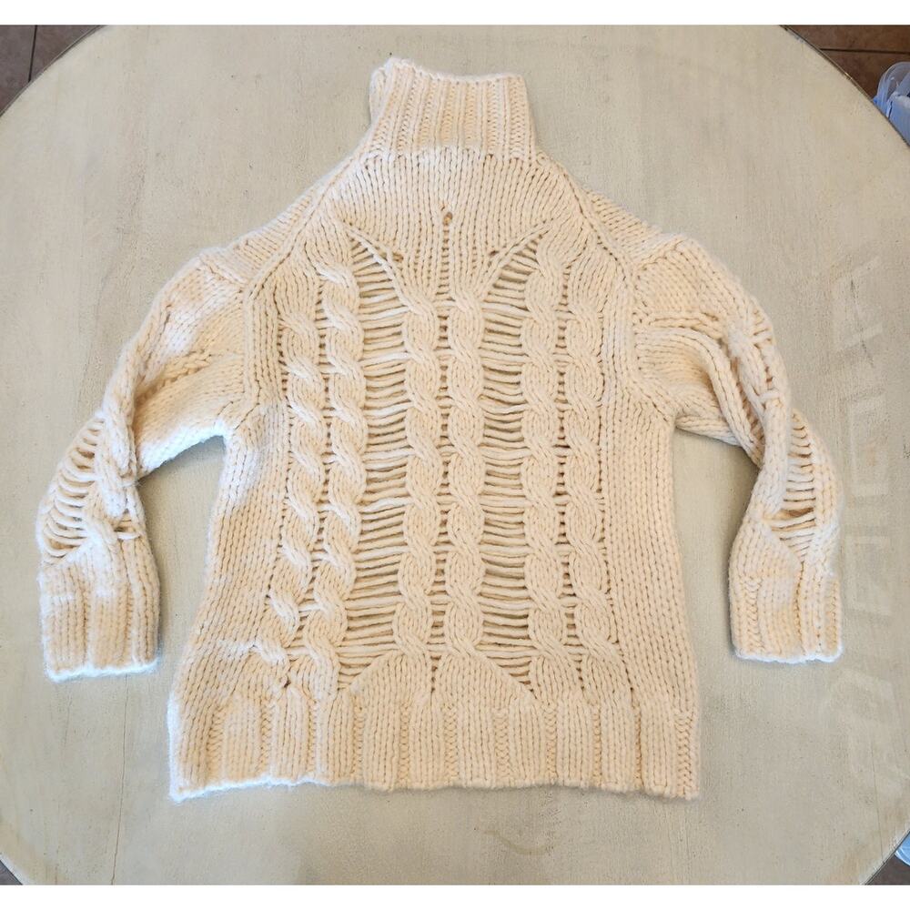 Zara Open Knit Cable Turtle Neck Cream Sweater SZ Medium